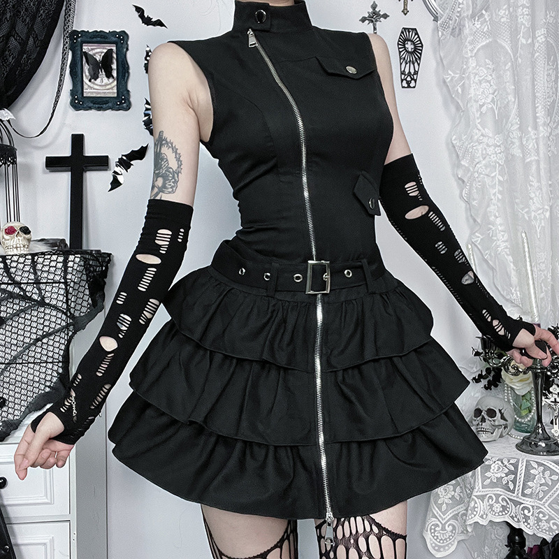 CF25043 Diablo Gothic Style Retro Zipper Vic Dress 2025 New Style Personalized Street Punk dress Women