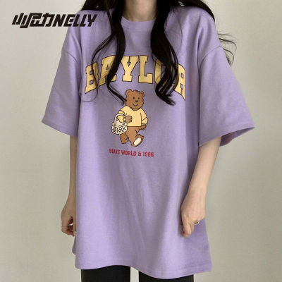 アニメ半袖tシャツ夏ゆるいベアープリント丸首半袖ins香港風ヒップホップ潮牌半袖服