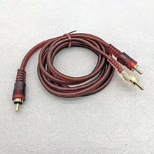 供应镀金带屏蔽棕色RCA转2RCA音频线 莲花转双莲花信号线一分二线