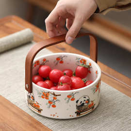 水果盘客厅家用茶几零食摆放高颜值果篮手提干果陶瓷篮糖果盒收纳