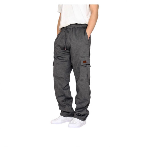 Men's Plus-Size Sweatpants, Fleece-Lined Casual Wear, Multi-Pocket Joggers with Drawstring Cuffs
