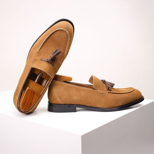 Summer Fringe Casual Men's Leather Shoes Slip-On Loafers with British Style Slip-On Sanding Business Loafers for Men Fashion Single Shoes