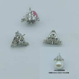 S925纯银时尚冰雪皇冠珍珠空托吊坠女保色镶锆石DIY饰品配件批发