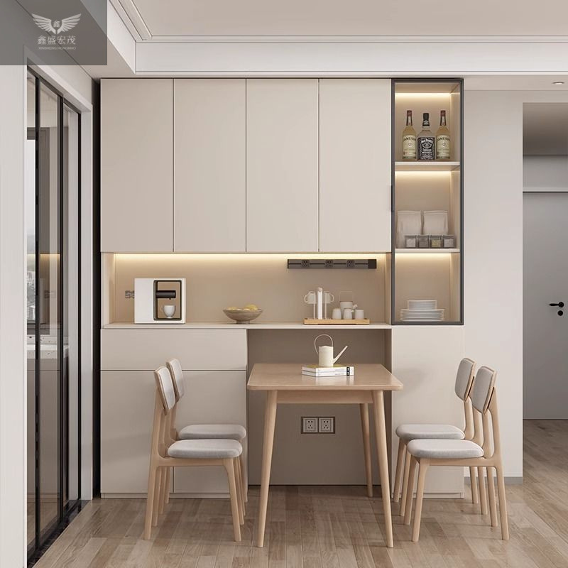 Gabinete de vino simple de madera sólida, gabinete de comedor integrado contra la pared, mesa de comedor de sala de estar, gabinete alto incrustado, almacenamiento de tipo pequeño