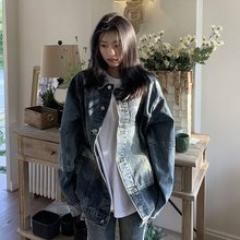 2023潮女日系复古做旧牛仔夹克男女潮牌街头宽松休闲百搭情侣外套