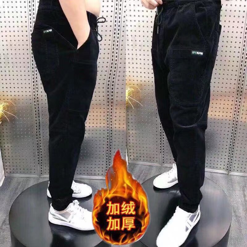 Otoño y invierno para hombres, pantalones casuales de seis bolsillos, pantalones casuales de terciopelo para hombres, pantalones de estilo delgado, estilo coreano, pantalones recto, retro