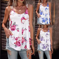 2024 spring and summer TEMU hot selling suspender tops for women casual loose round neck pullover digital printed suspenders for women