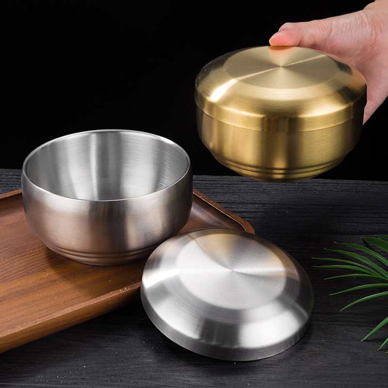Korean double-layer golden children's soup bowl stainless steel for…