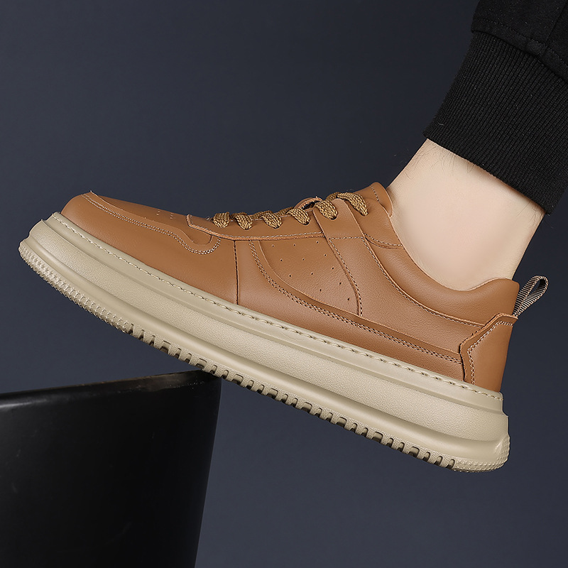 Piel de vaca de primera capa primavera nuevos zapatos casuales para hombres cuero transpirable tendencia suela gruesa moda para hombres zapatos blancos zapatos para hombres