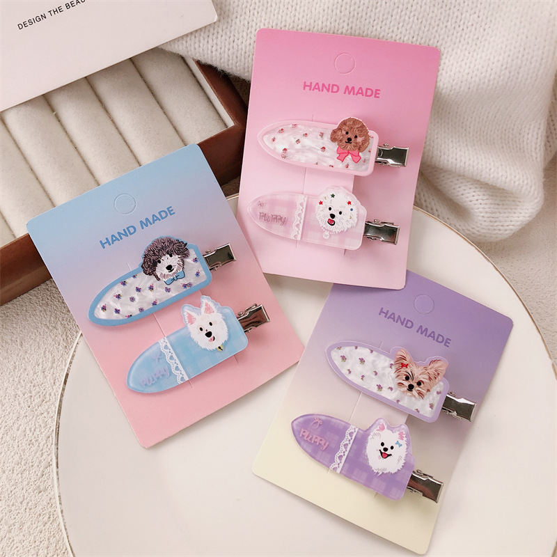 Lindas pinzas para el cabello de par de cachorros para mascotas, pinzas sin marcas de corazón de niña linda, pinzas de flequillo dulces y versátiles, accesorios para el cabello de dibujos animados