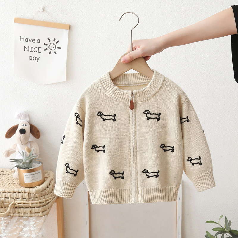 Dropshipping 2025 New Boys' Sweater Cardigan Stylish Girls' Autumn Children's Knit Long-Sleeve Jacket