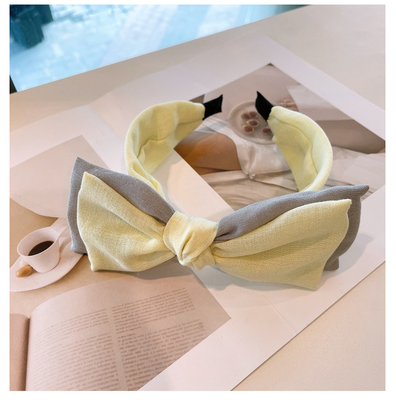 Double-layer Bow Yellow Linen Headband display picture 7