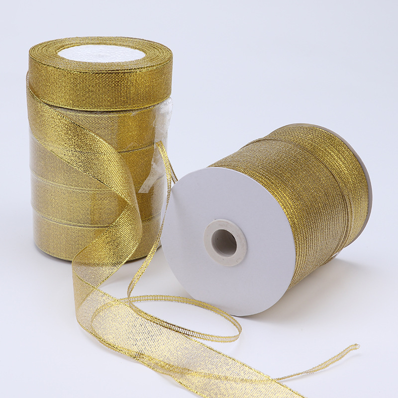 Glitter Ribbon Golden Silver Ribbon cinta de Navidad embalaje de regalo para hornear cinta decoración de la boda cinta festiva al por mayor