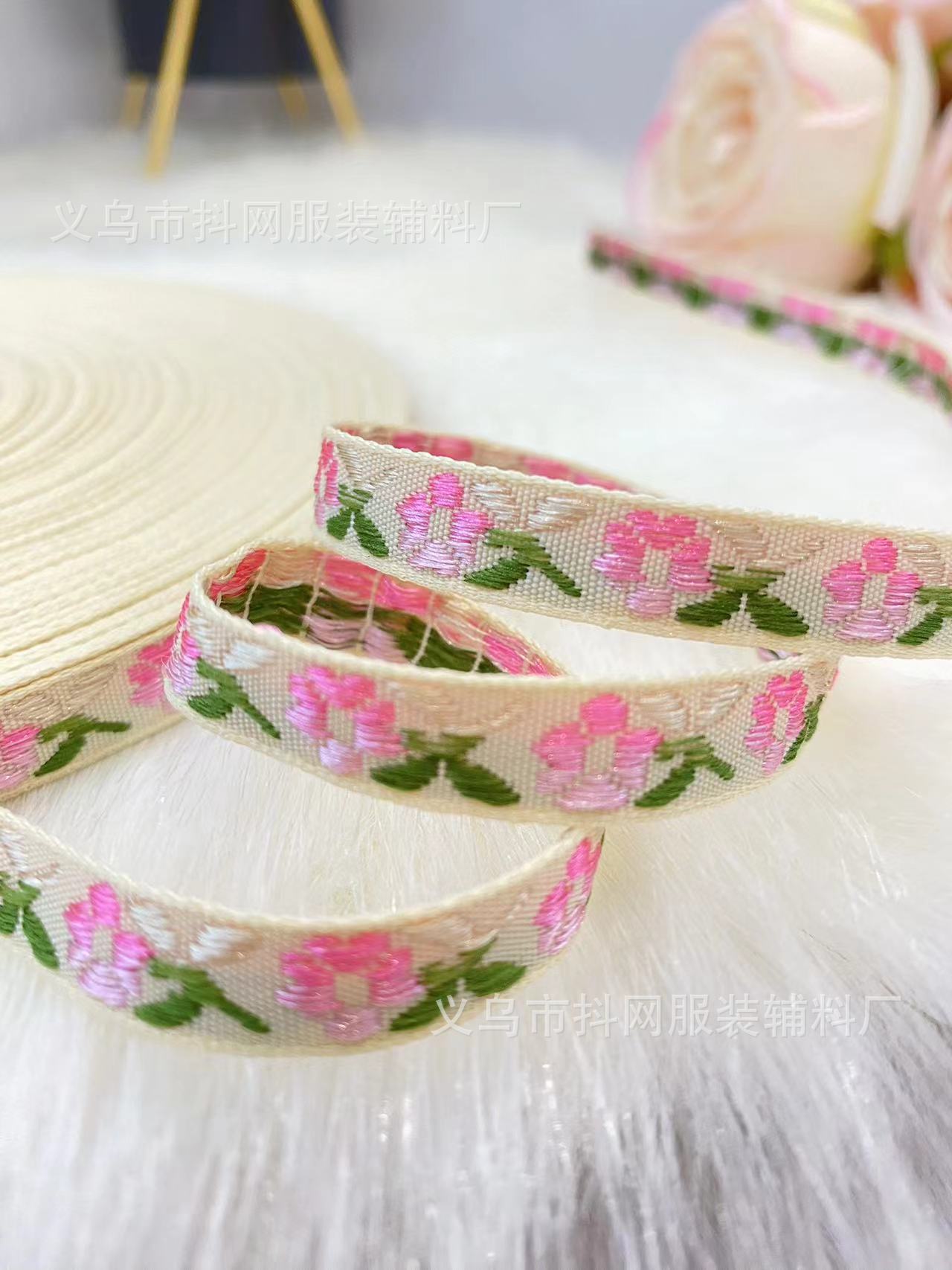 1.2cm Yizhihua Bordado de estilo étnico DIY hecho a mano con lazo Cinta para el cabello Tocado Hanfu Performance Clothing