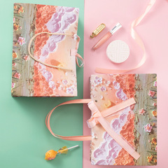 Cream style oil pastel three-dimensional moon reflection flower room gift packaging bag portable paper bag male and female birthday bouquet packaging bag