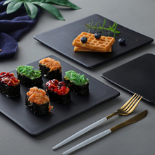 TUF4哑光黑色陶瓷盘平板盘子圆形蛋糕盘正方西餐盘长方甜品盘烘焙