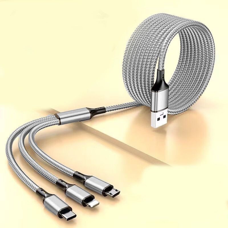 Un cargador de arrastre y tres es adecuado para cables Huawei, cables multifuncionales 3 en 1 de Apple y Android, cables más largos de 2 metros y 3 metros.