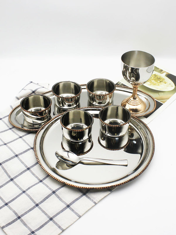 Indian Fashion Stainless Steel Round Oval Talley Plate Set Tray Indian Restaurant Style Kitchen Utensils Curry Bowl