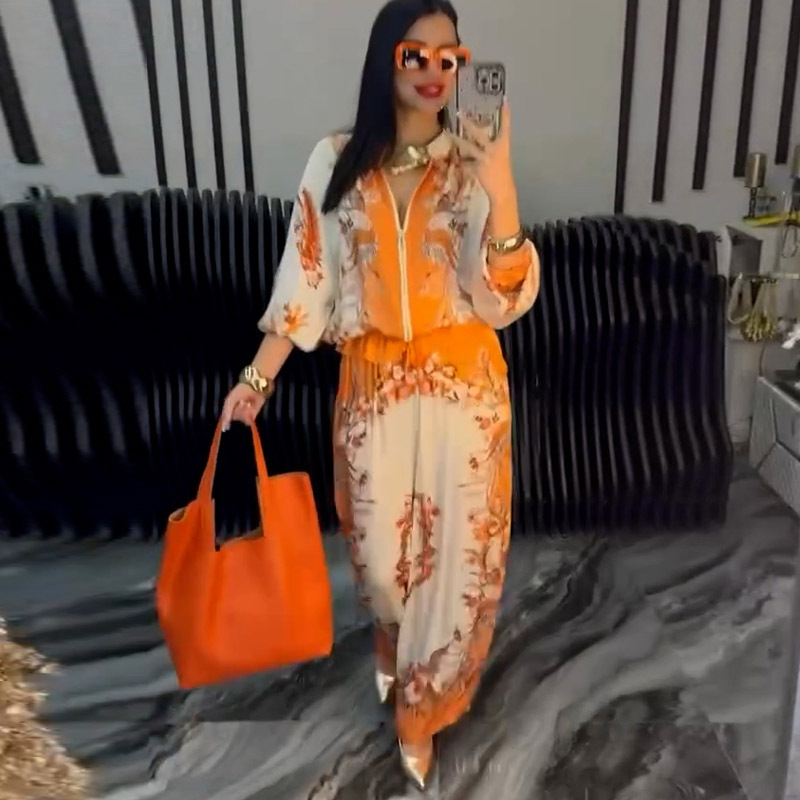 Three-dimensional Printed Flowers Baseball Uniform Drawstring Trousers Two-piece Set