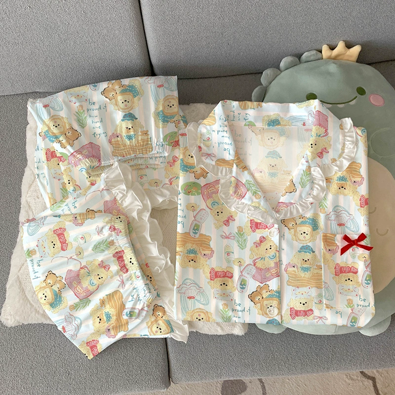 Японская милая хлопковая пижама, комплект, с коротким рукавом, 3 предмета
