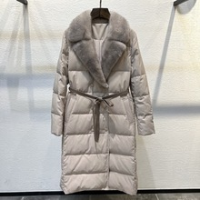 水貂毛领羽绒服中长款皮草外套女2025冬新款整貂修身轻薄白鹅绒服