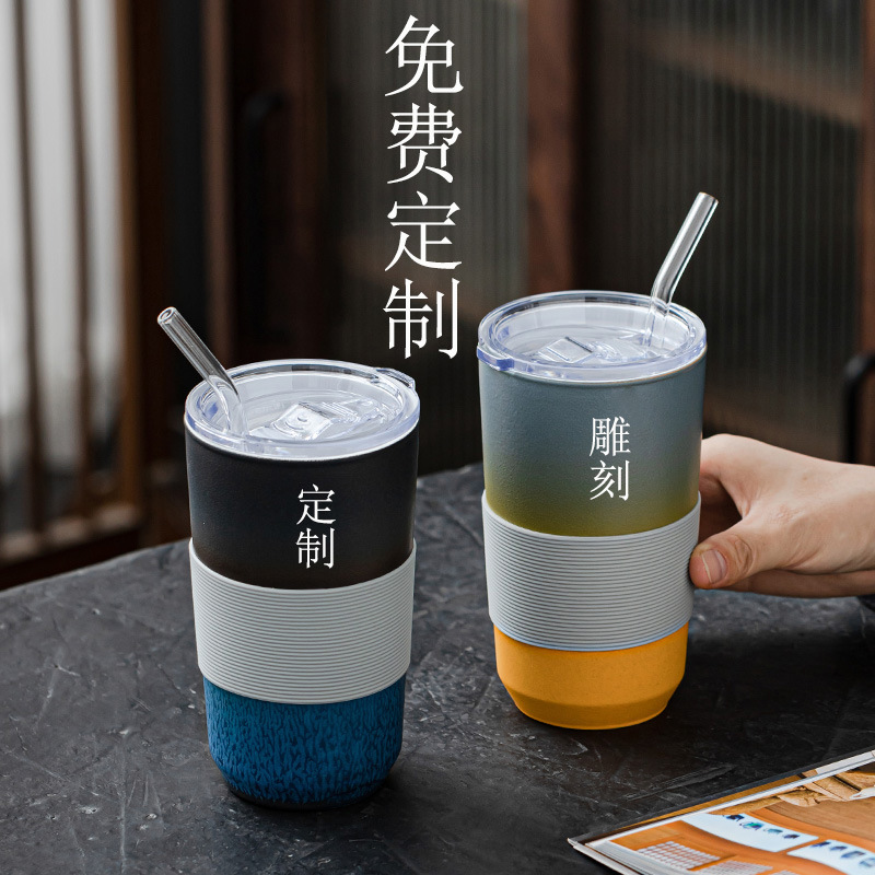 家用杯子陶瓷咖啡杯牛奶杯早餐奶茶杯大容量啤酒水杯带盖吸管工厂