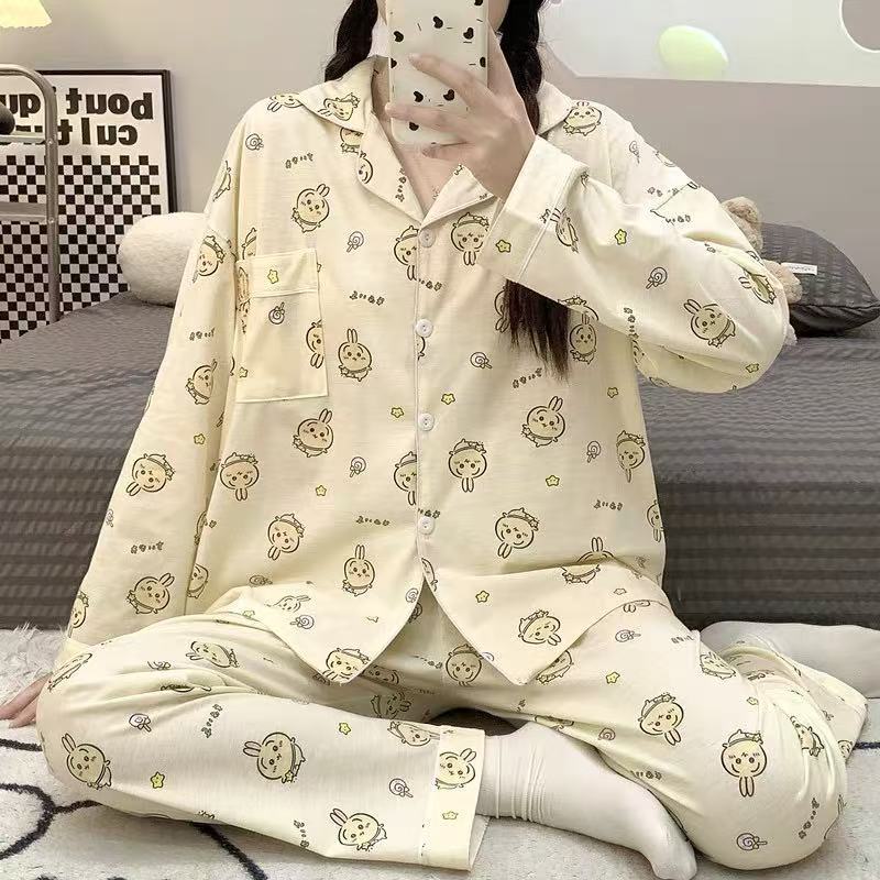 Nuevas celebridades de Internet ins viento primavera otoño pijamas mujeres de manga larga versión coreana japonesa dulce y lindo traje de servicio a domicilio de confinamiento