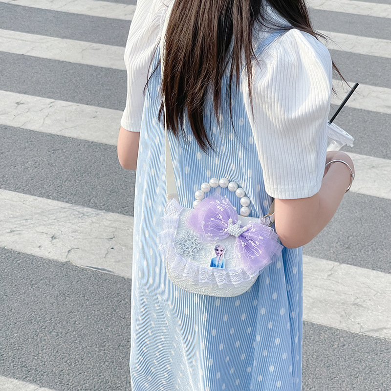 Bolsas de niños nuevas princesas de dibujos animados bolsas de perlas de encaje arco niñas bolsas de hombro cambio mochilas de moda