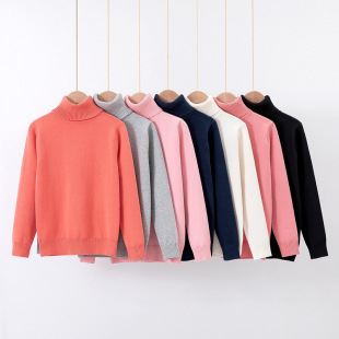 Children's Wear Autumn and Winter British New Cotton Boys' Long-sleeved T-shirt Girls' Solid Color High Collar Warm Top Base Shirt
