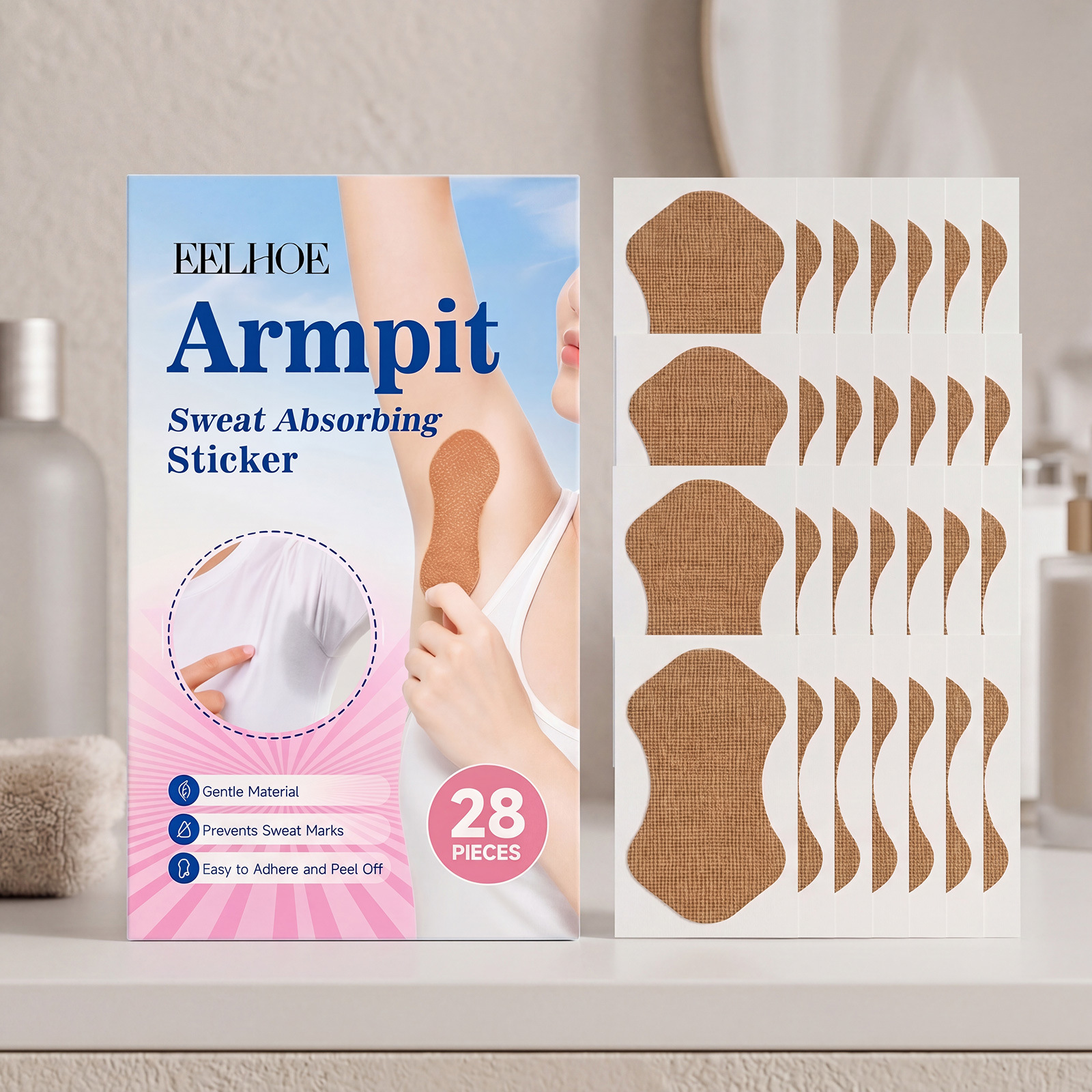 Eelhoe Underarm Sweat-Absorbing Patches, Lightweight and Breathable Material, Comfortable Fit, Refreshing and Convenient Daily Body Care Patches