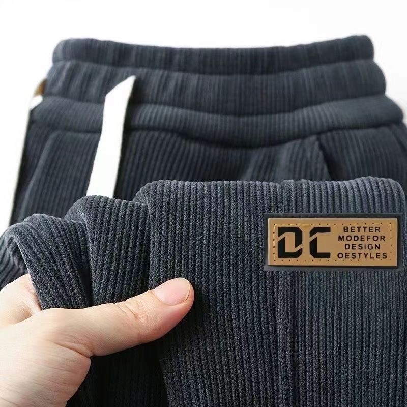 外贸原单尾货束脚灯芯绒裤子男秋冬宽松耐磨大码加绒休闲运动长裤