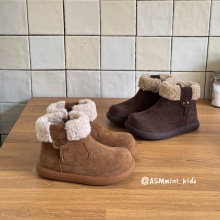 2025冬季新款儿童羊羔毛保暖棉靴子韩版男女童加绒抗寒防滑马丁靴