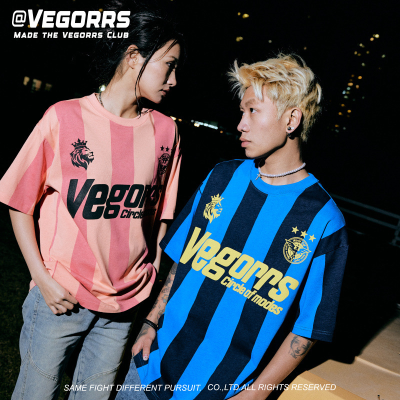 VEGORRS original retro Jersey estilo de manga corta Camiseta a rayas cuello redondo algodón hombres y mujeres misma moda media manga T8935