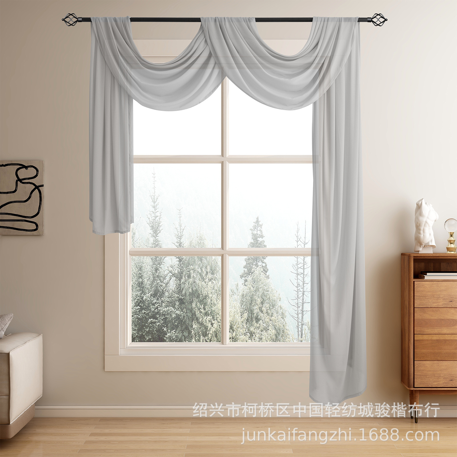 On behalf of cross-border e-commerce Amazon solid color Trilon multi-color Window screen curtain Window Scarf Valance