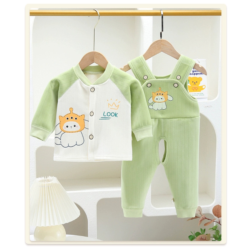 Baby's Boneless fleece-lined Sleeve Pants suit Baby's Spring, Autumn and Winter Warm Clothes for Boys and Girls Thickened Two-Piece Outer Wear Suit