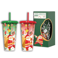 国境を越えたスポットクリスマスの新しいサンタクロースが冷たい変色カップに出会った2セットのストロー付き変色プラスチックカップ