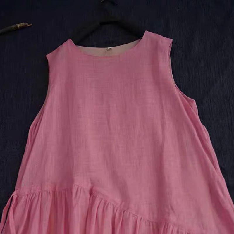 In-Stock Summer Age-Reducing Pink Ramie Dress Exquisite Long Dress Elegant Design Niche Slimming Long Dress In-Stock Summer Age-Reducing Pink Ramie Dress Exquisite Long Dress Elegant Design Niche Slimming Long Dress
