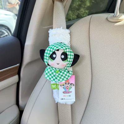 Sürətlər qutusu və əl tormozu başlıqları — Doll Car Seat Belt Shoulder - genuine-powerpuff-girls-shoulder-cover-white-plush-green-raincoat-fur