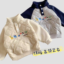 秋冬新款日系miki羽绒棉卫衣 男女童保暖半高领 加绒可爱休闲上衣