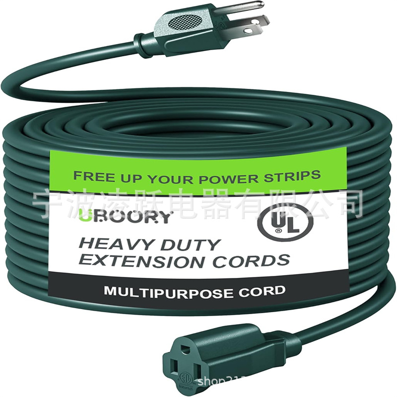 户外延长线 防水 绿色 14/3 SJTW ,柔韧的 100% 铜 3 爪延长线