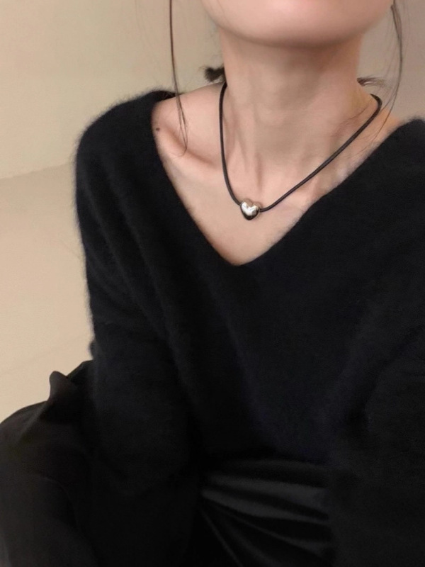 孔雀蓝v领套头毛衣女秋冬新款慵懒风外穿针织衫软糯短款套头上衣|undefined