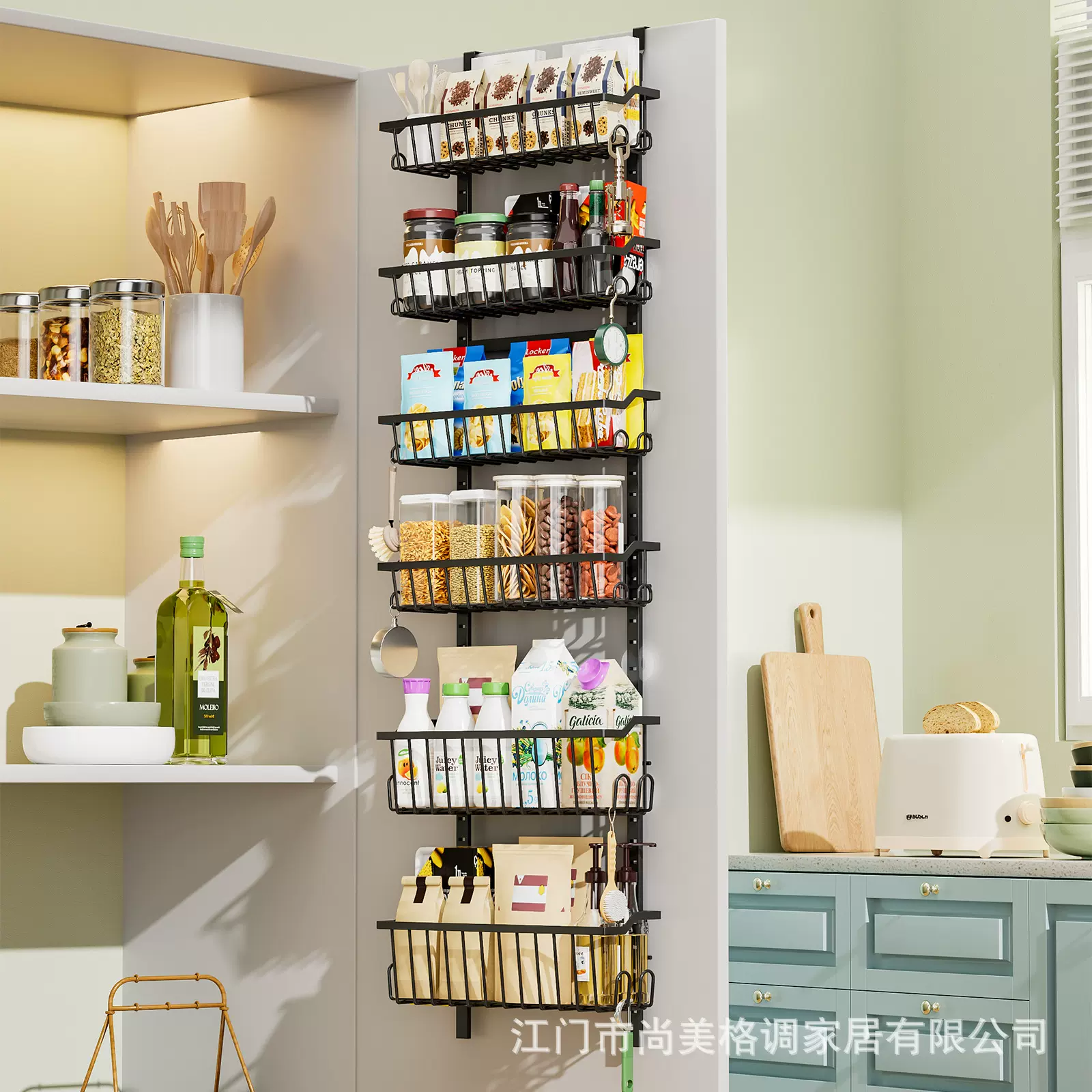 可调节门后挂篮置物架多层免打孔收纳篮浴室厨房门后杂物储物架