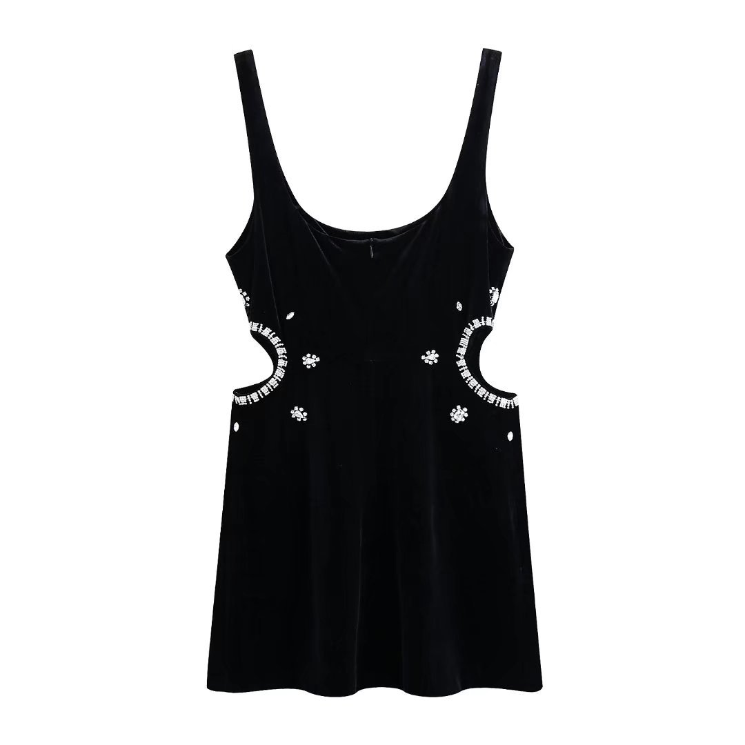 Artificial Gemstone Inlaid Hollow Suspender Dress NSBRF101387