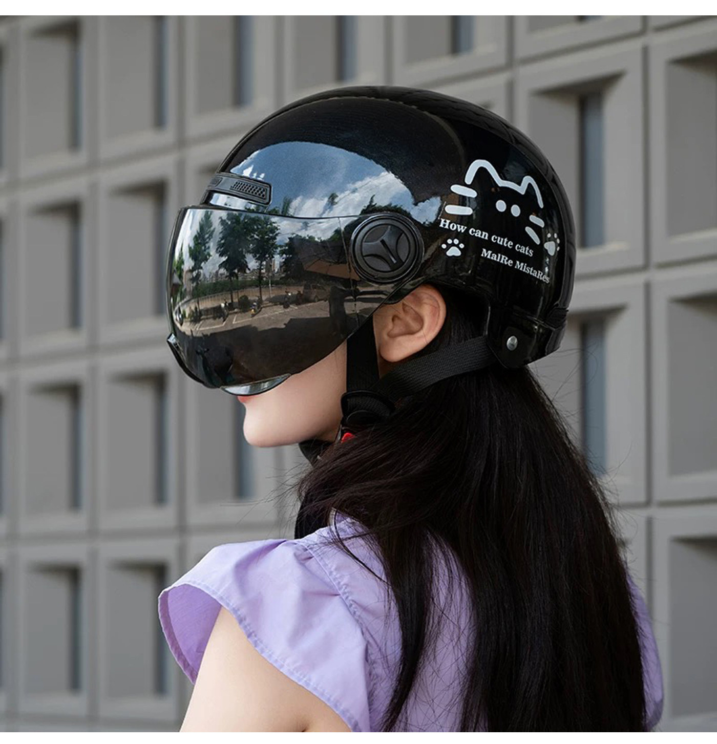 Simple Cat Design C Certified Electric Vehicle Helmet National Standard Summer Women's Electric Scooter Safety Helmet Four Seasons Sun Protection Half Helmet