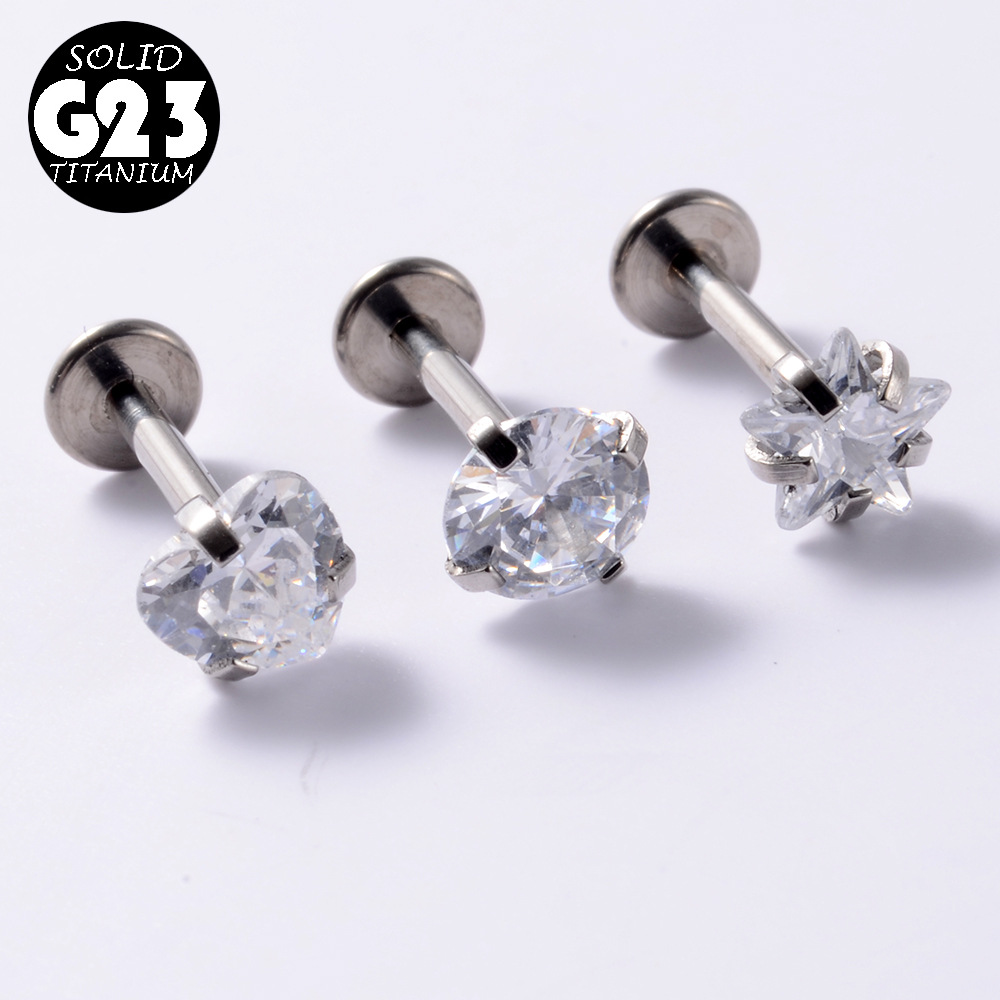 1 Piece Simple Style Flower Titanium Steel Plating Inlay Zircon Lip Stud Ear Studs display picture 1