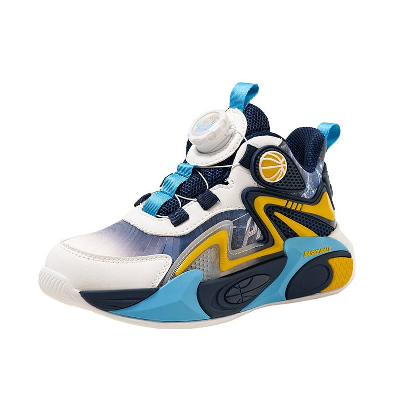 Niños de otoño 2025 nuevos zapatos de baloncesto para niños botones giratorios zapatos deportivos impermeables de cuero para niños