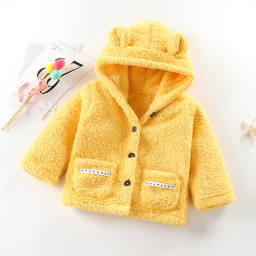Children's flannel coat autumn and winter thickening boy's hooded sweater lined girl's autumn wear baby and toddler coat children's clothing