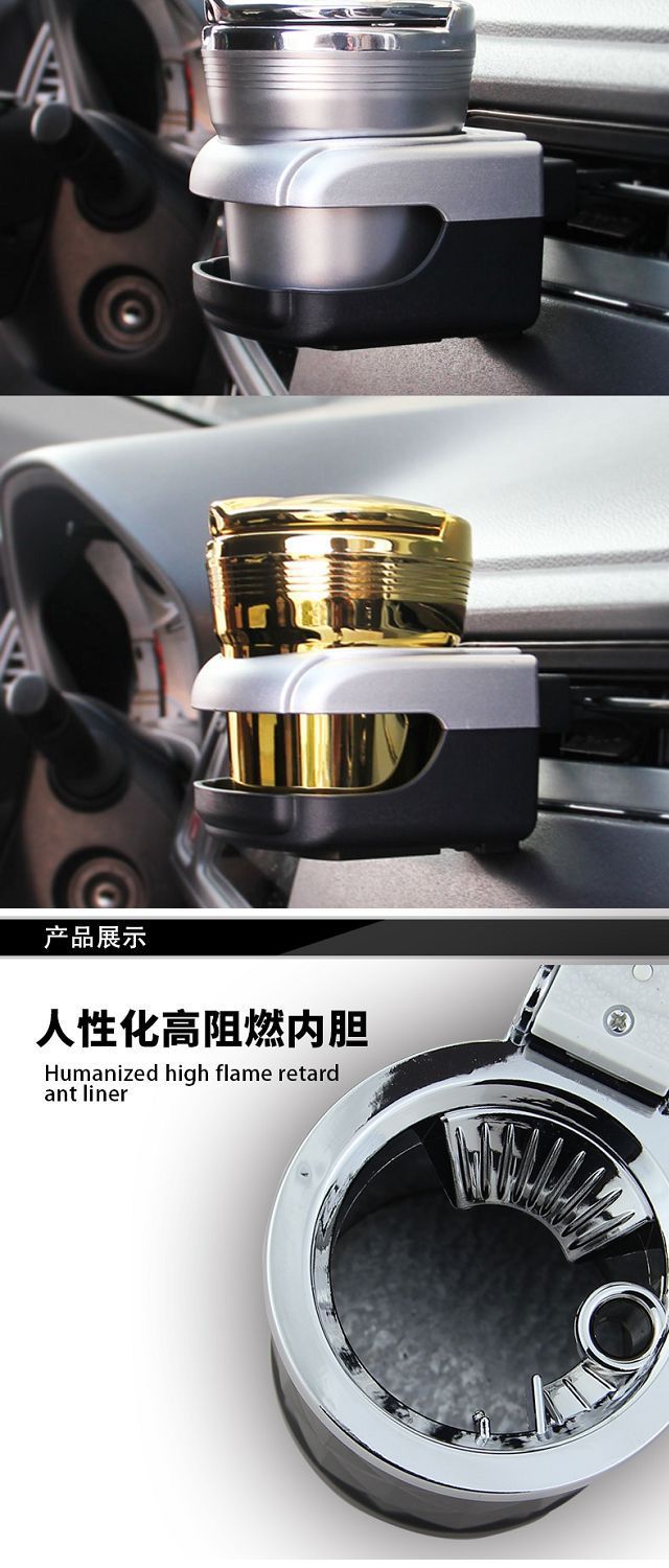 Creative multifunctional car ashtray, hanging type with cover and LED light, universal and personalized in-car ashtray