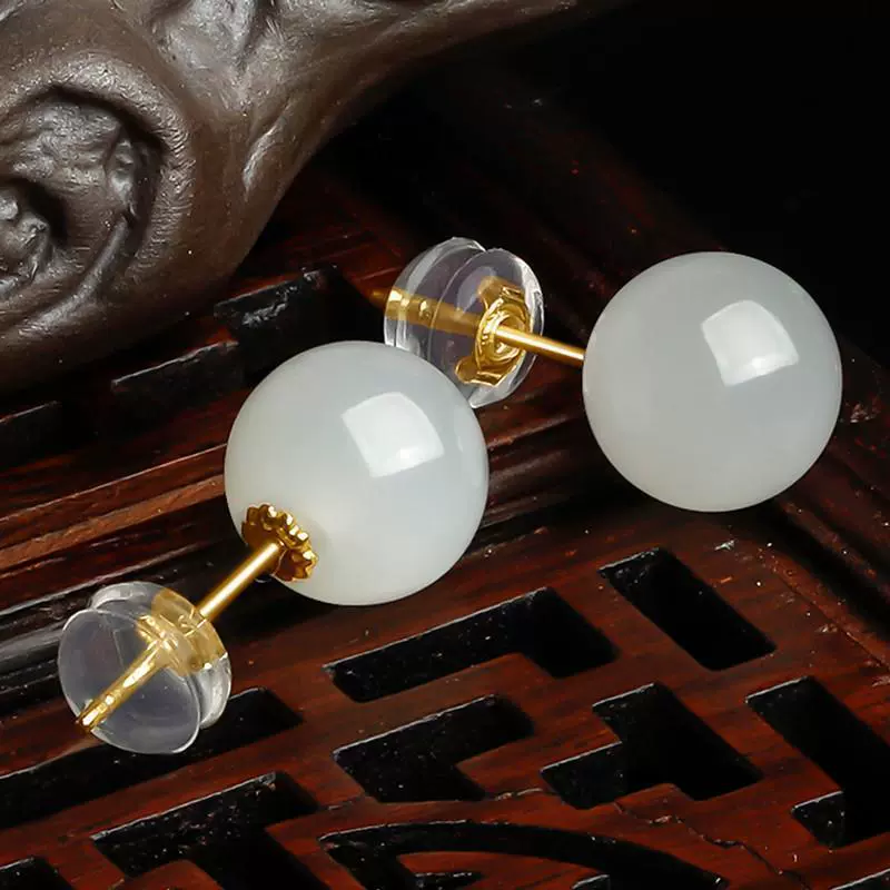 Серьги из нефрита Синьцзян Хэтянь, серьги из белого нефрита с инкрустацией древним золотом, горячий стиль интернет-знаменитостей, круглый стиль интернет-знаменитостей из белого нефрита