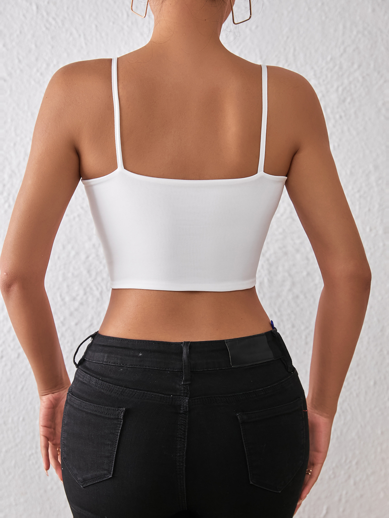 105g Weight Polyester Fabric Type Short Top Length Camisole Tops Type Holiday, Daily, Date Occasion Strap Neckline Slim Fit Type Solid Color Pattern Summer Season Women's Gender Backless Design Sexy Style Wholesale Women's Sexy Solid Color Backless Tank Tops 无